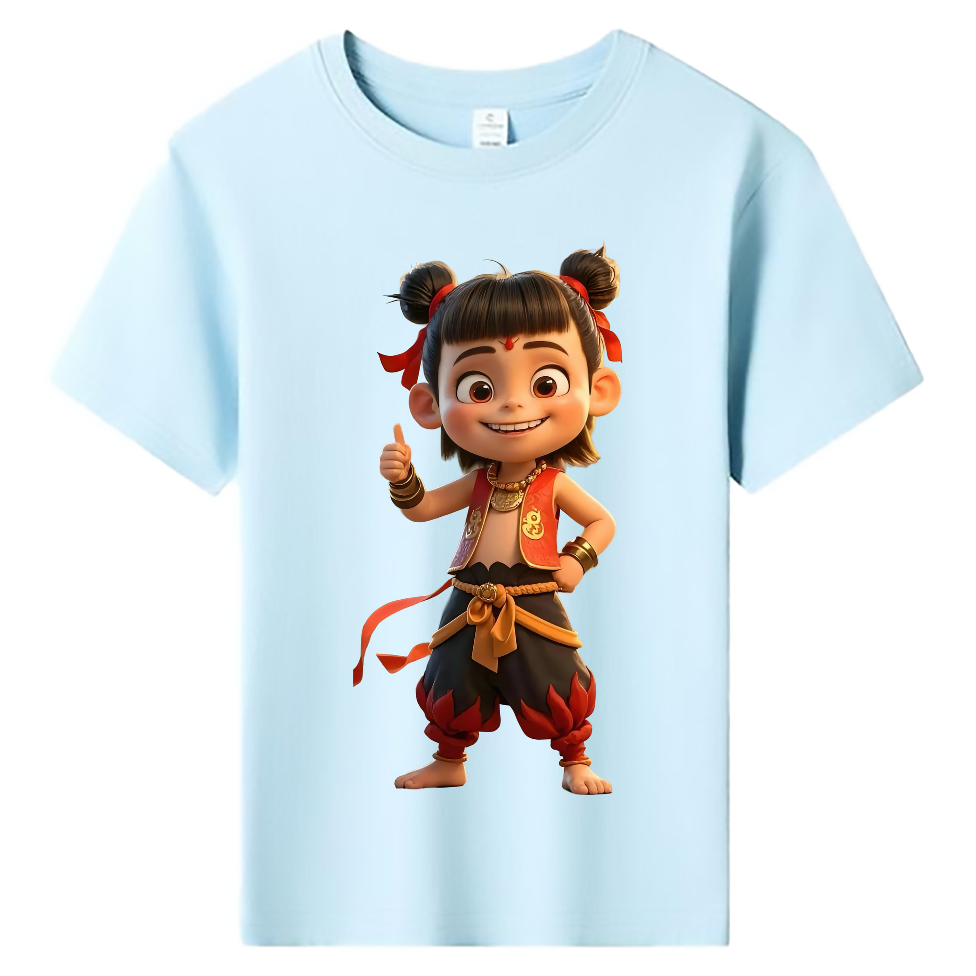 （画像用） Ne Zha 2 ナタ 魔童の大暴れ 綿100％キッズTシャツ（フロントプリント）